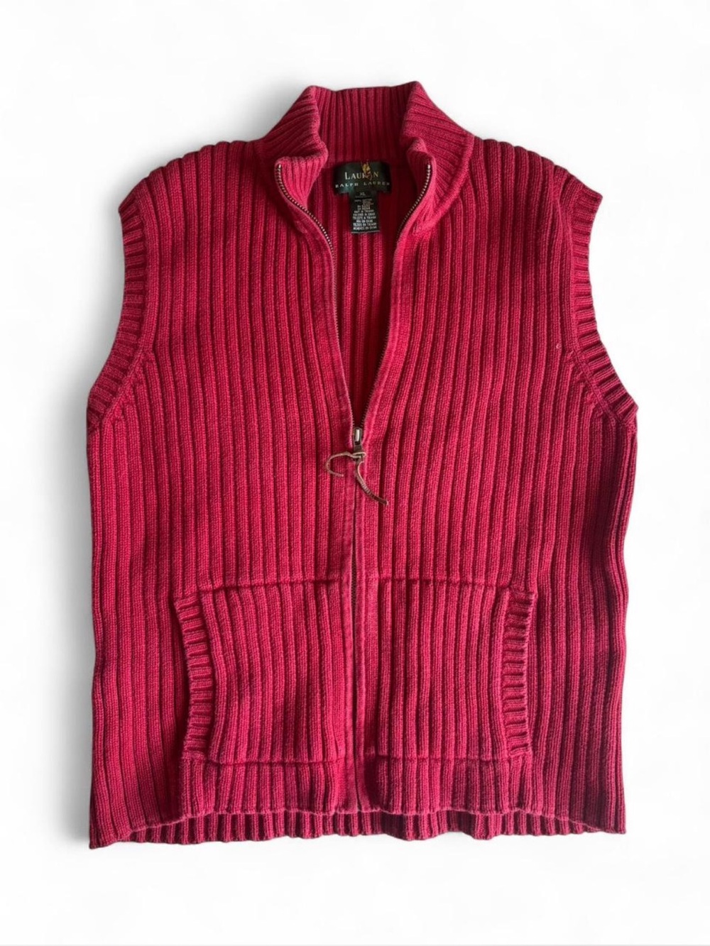 Ralph Lauren Red Ribbed Zip-Front Sweater Vest
